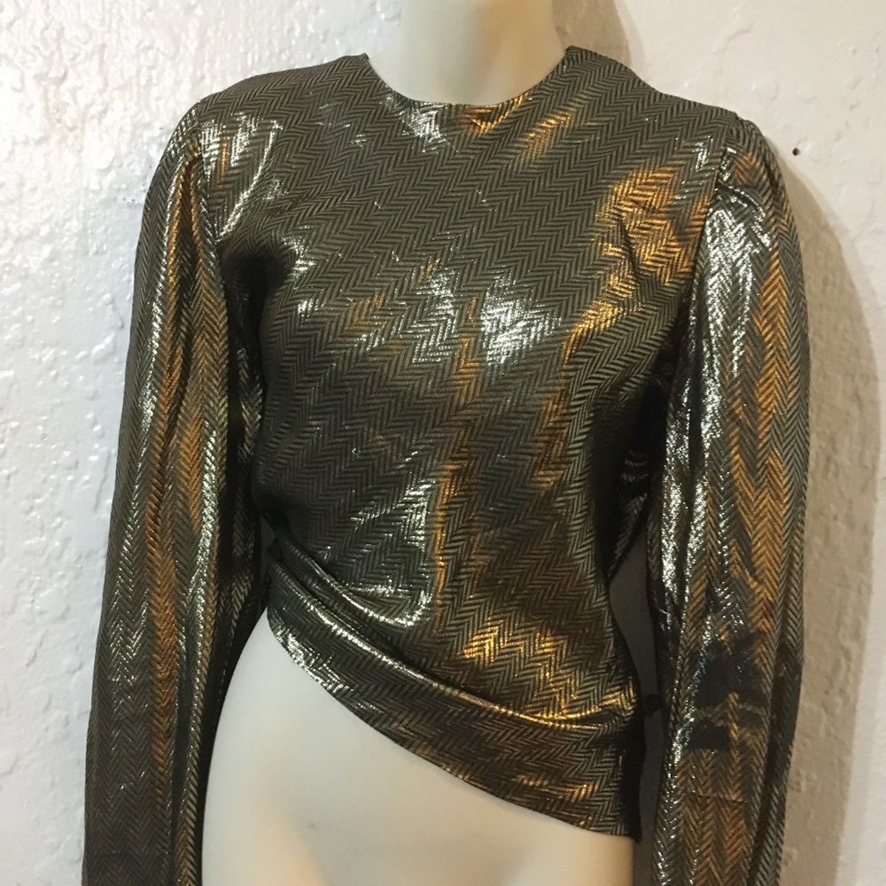 Vintage metallic Gold Lame top button‎ up back size 10 - Picture 2 of 8